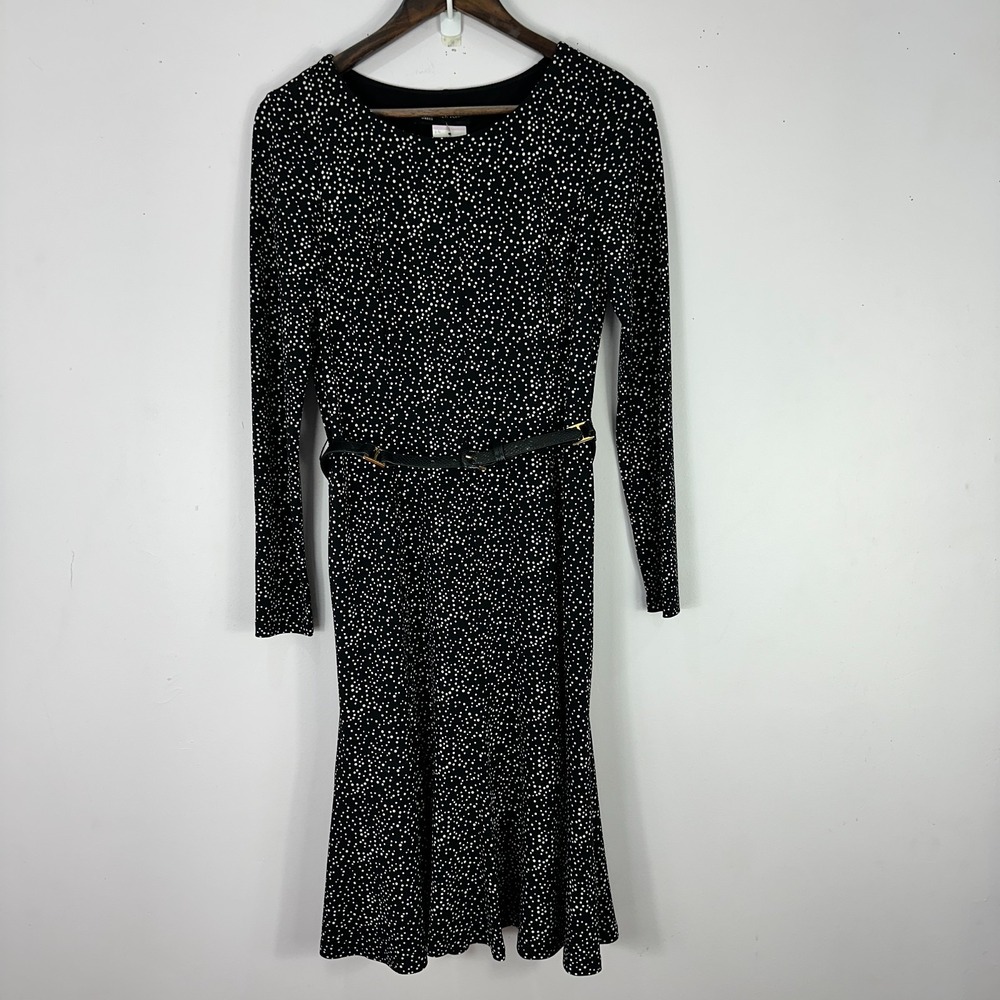 Jones New York Black Polka Dot Midi Dress Womens 6 Belted Jersey Preppy Office